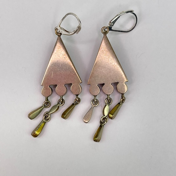 Mars and Valentine Silver 925 Triangle Gold Tone Dangle Drop Earrings - Picture 2 of 3